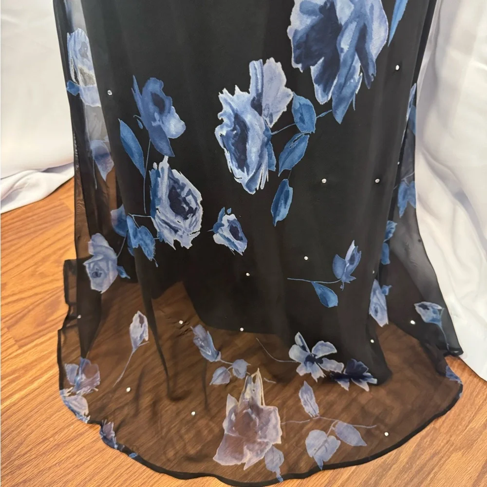 Vtg Y2K Betsy & Adam Black Blue Floral Prom Gown | 14 | Ethereal Fairy - Picture 5 of 12